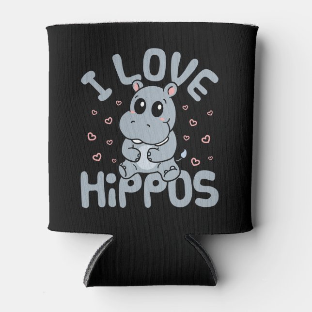 Enfriador De Latas Amo a Hippos Cute Hippopótamo Lover (Anverso)