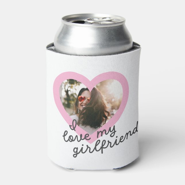 Enfriador De Latas Amo a mi Personalizado novia Pink Valentine Photo (Lata Anverso)