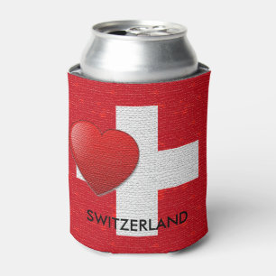 Enfriador De Latas Amo el corazón suizo del rojo de la bandera de la