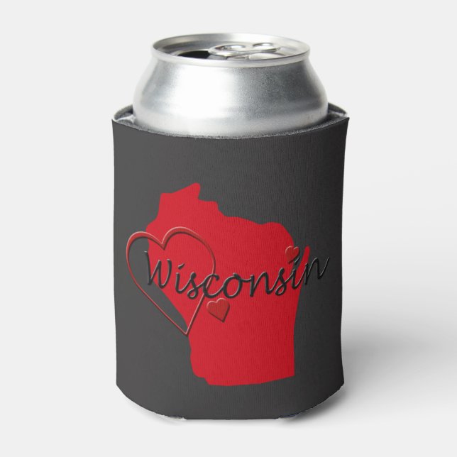 Enfriador De Latas Amo el mapa de corazones de Wisconsin (Lata Anverso)