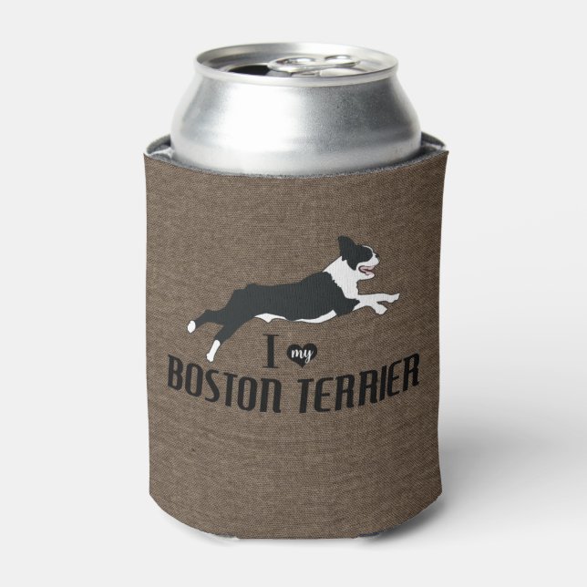 Enfriador De Latas Amo mi Boston Terrier Rustic (Lata Anverso)