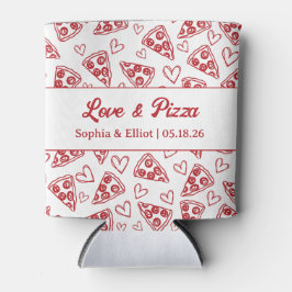 Enfriador De Latas Amor boda y Pizza dibujaron moda de diversión roja