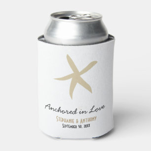 Enfriador De Latas Amor de la Boda Náutica del Starfish Oro