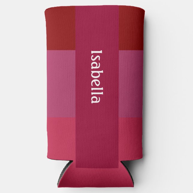 Enfriador De Latas Añadir su nombre negrita rojo y rosa (Anverso)