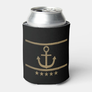 Enfriador De Latas ancla dorada sobre fondo azul.