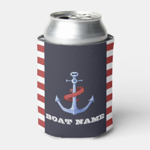 Enfriador De Latas Ancla Náutica Azul Marino, Rayas Rojas