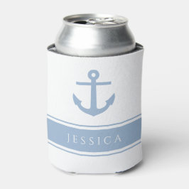 Enfriador De Latas Ancla Náutica Azul Moderna Nombre