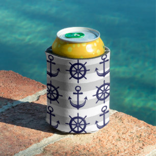 Enfriador De Latas Ancla naval azul personalizada Rueda de barco Náut
