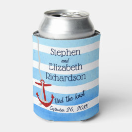 Enfriador De Latas Ancla roja de la playa azul personalizada