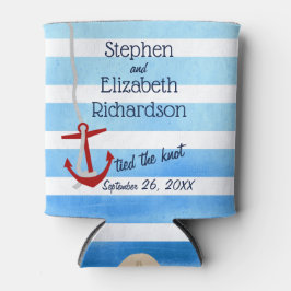 Enfriador De Latas Ancla roja de la playa azul personalizada