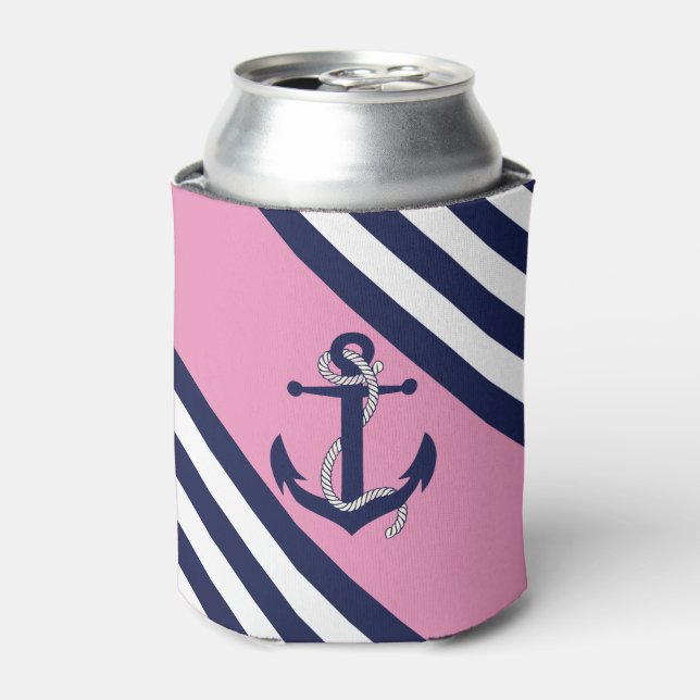 Enfriador De Latas Anclaje/cuerda de la marina náutica, banda azul-ro (Lata Anverso)