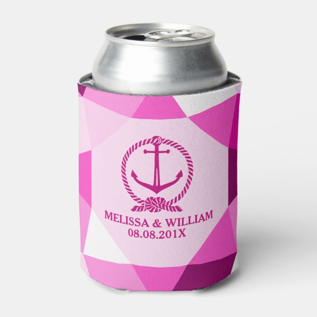 Enfriador De Latas Anclaje de barco rosa y patrón geométrico moderno (Lata Anverso)