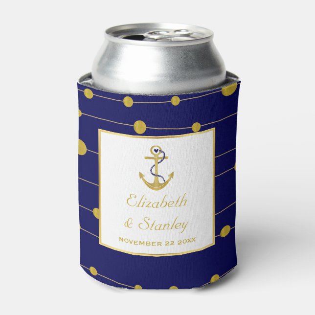 Enfriador De Latas anclaje de Relieve metalizado dorado boda náutico  (Lata Anverso)