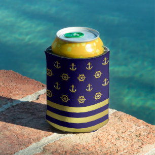 Enfriador De Latas Anclaje náutico/de oro/buque y rueda/azul marino