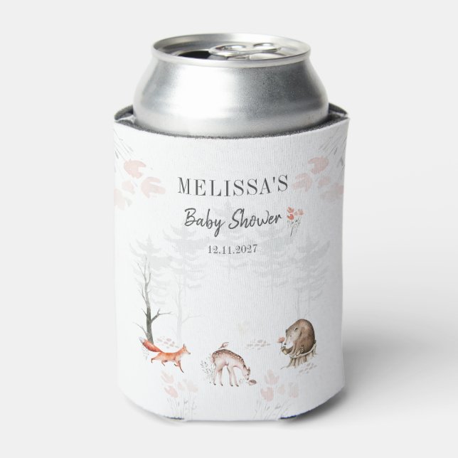 Enfriador De Latas Animales adorables del bosque Fiesta de bebé (Lata Anverso)