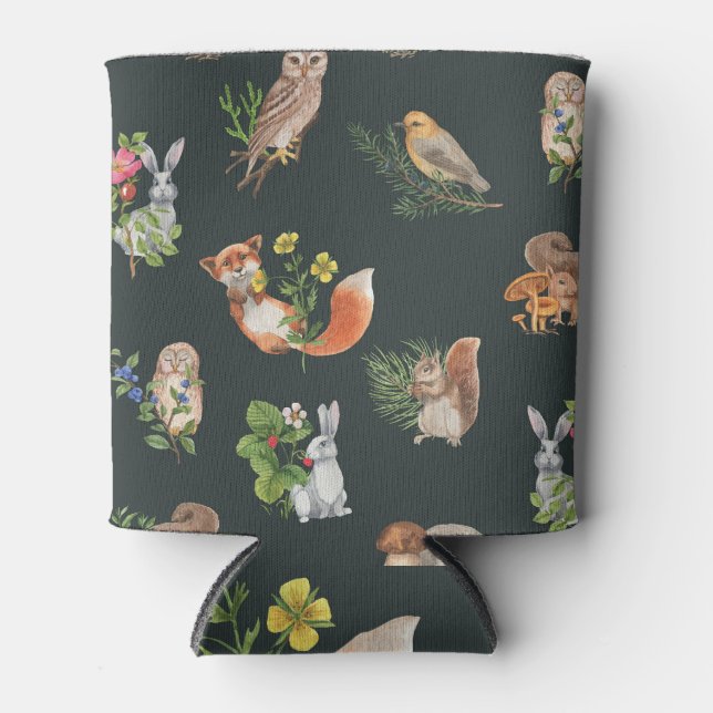 Enfriador De Latas Animales de la Selva Acuarela: Cute Seamless (Anverso)