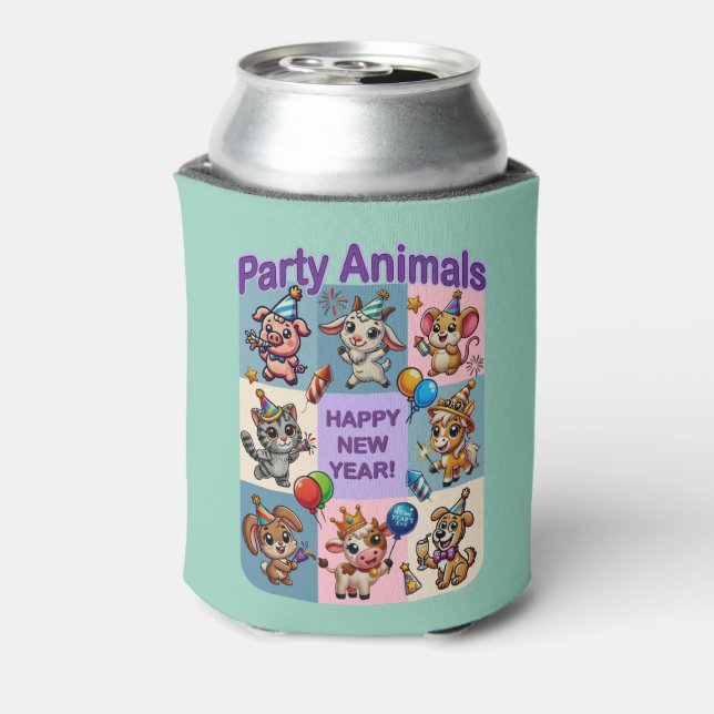 Enfriador De Latas Animales fiestas "Feliz Año Nuevo" (Reverso de la lata)