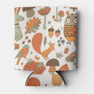 Enfriador De Latas Animales Forestales: Fondo Colorido Otoño.