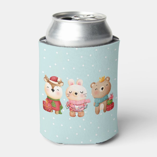 Enfriador De Latas Animales navidades con atuendos festivos (Lata Anverso)