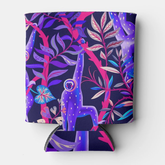 Enfriador De Latas Animales tropicales: patrón de monos azules. (Anverso)