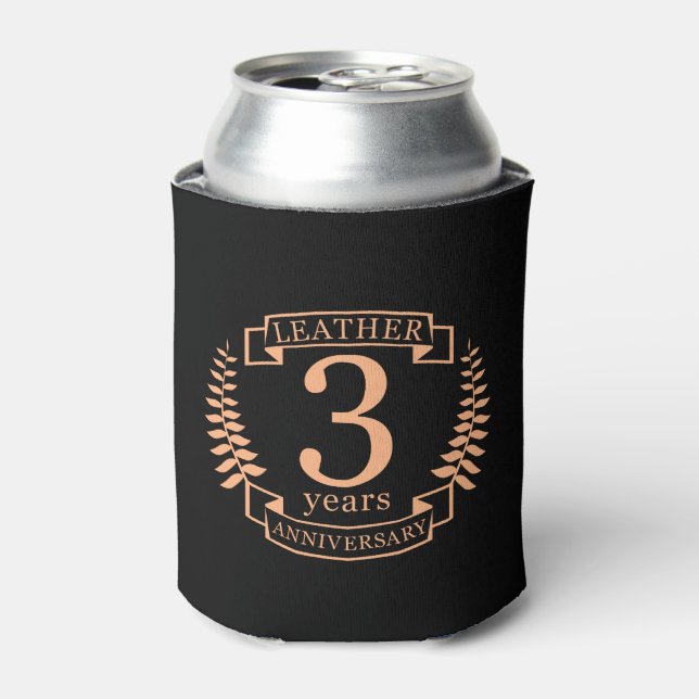 Enfriador De Latas Aniversario del boda de cuero de 3 años (Lata Anverso)