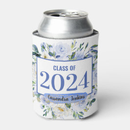 Enfriador De Latas Año de Graduación de Rosa Floral Azul