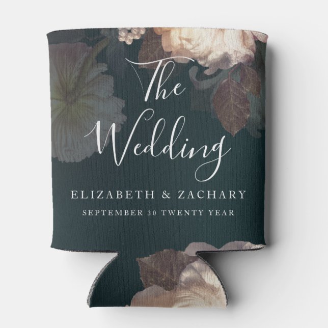 Enfriador De Latas Antiguo Boda romántico floral (Reverso)