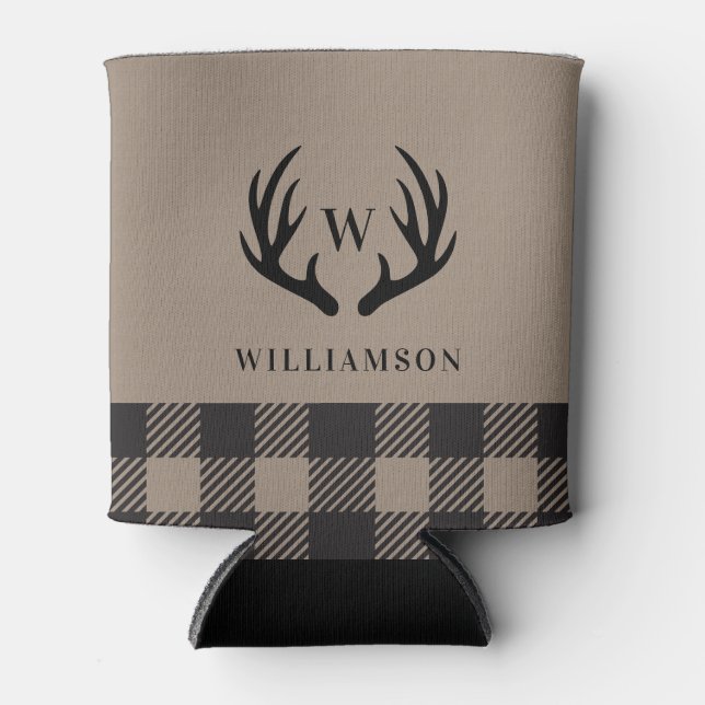 Enfriador De Latas Antlers Rústicos Black Buffalo Monogramado (Anverso)