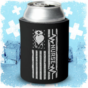 Enfriador De Latas Apreciación de enfermera Hero Heart Life Bandera A