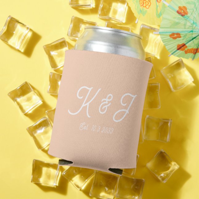 Enfriador De Latas Apricot Crush Wedding Favor Monogrammed Refrigerad (Verano in situ)