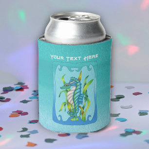 Enfriador De Latas Aqua Blue Seahorse Creature Ornate Frame Bubbles