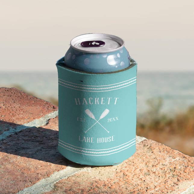 Enfriador De Latas Aqua Rustic Oars Personalizado Lake House (Subido por el creador)