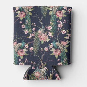 Enfriador De Latas Árbol de cerezas de pavo real, patrón de acuarela.