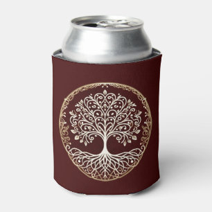 Enfriador De Latas Árbol de la Vida Celta Rústico Rojo Oscuro