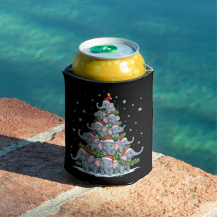 Enfriador De Latas Árbol de Navidad Elefante Divertido Elefante Lindo