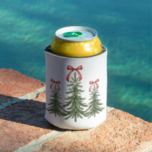 Enfriador De Latas Árbol de Navidad Lazo Rojo Retro Feliz Navidad Xma