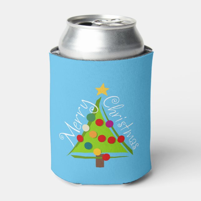 Enfriador De Latas Árbol navideño de Feliz (azul) (Lata Anverso)