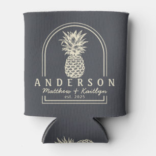 Enfriador De Latas Arco de Boda de Piña Gris Mediterráneo y Nombre