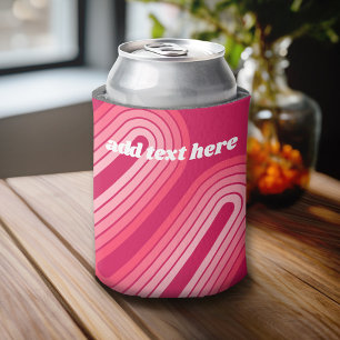 Enfriador De Latas Arco de rayas retro rosadas calientes - Texto grac