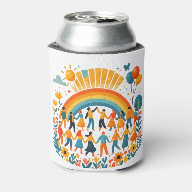 Enfriador de latas arcoíris de unidad y diversidad (Reverso de la lata)