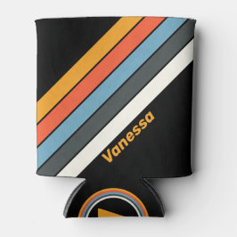 Enfriador De Latas Arcoiris oscuro retro con nombre