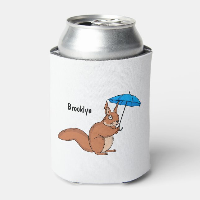 Enfriador De Latas Ardilla roja con paraguas personalizado (Lata Anverso)
