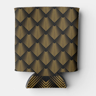Enfriador De Latas Art Deco: Cuadrados de oro, tapiz de esquina.