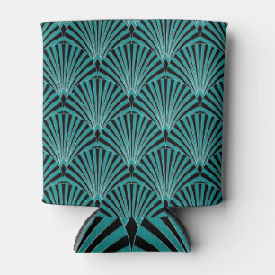 Enfriador De Latas Art Deco: motivos de abanico verde.