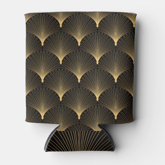 Enfriador De Latas Art Deco: patrón oro negro. (Anverso)