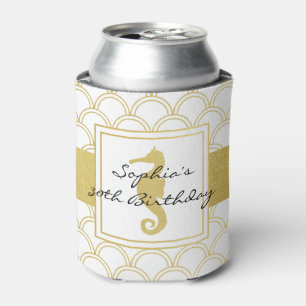 Enfriador De Latas Art Deco Wave Gold Purpurina Seahorse Beach Fiesta