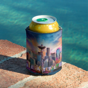 Enfriador De Latas Arte abstracto de la línea aérea de Seattle