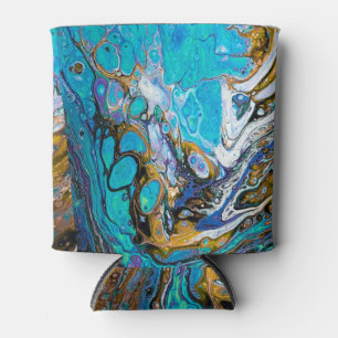 Enfriador De Latas Arte abstracto del agua y las piedras del río Turq