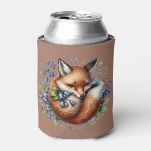 Enfriador De Latas Arte Botánico de Zorro Floral del Bosque