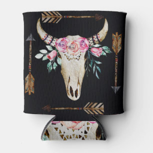 Enfriador De Latas Arte de acuarela de cráneo de ciervo bohemio